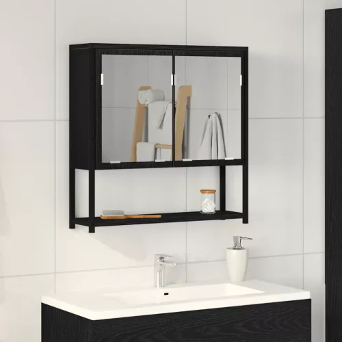 vidaXL Fürdőszoba Tükör Szekrény Fekete Tölgy 60x16x60 cm Műanyag fóliás MDF