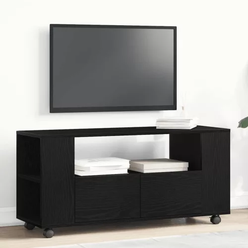 vidaXL fekete tölgy szerelt fa TV-szekrény kerekekkel 102x34,5x43 cm