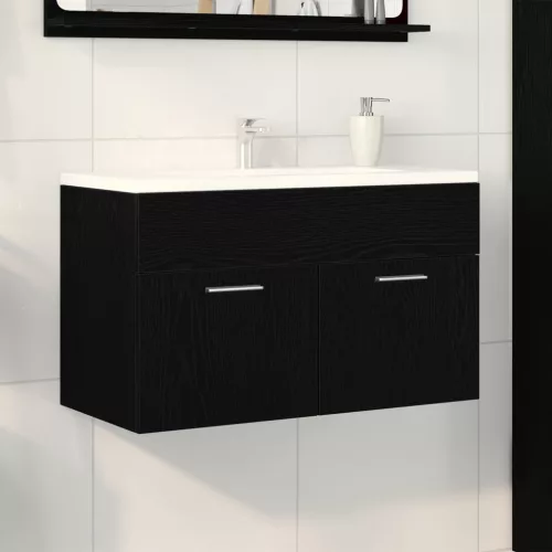 vidaXL Fürdőszoba Mosdókagyló Szekrény Fekete Tölgy 80x38,5x46 cm Műanyag