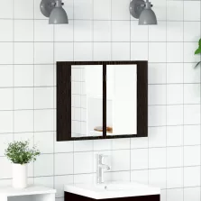   vidaXL LED fürdőszobai tükörszekrény fekete tölgyből, 60x12x45 cm, mérnöki fa