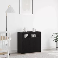   vidaXL Széf LED -es lámpákkal Fekete tölgy 80 x 35 x 75 cm Faanyag