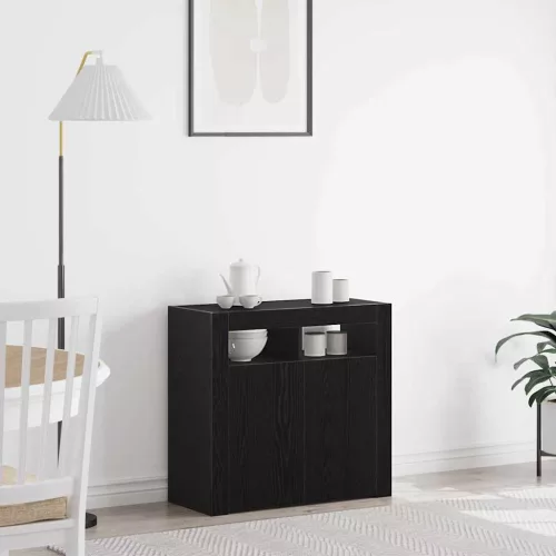 vidaXL Széf LED -es lámpákkal Fekete tölgy 80 x 35 x 75 cm Faanyag