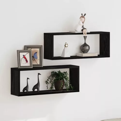 vidaXL Fali Polcok polcokkal 2 pcs Musta tammi 60 x 15 x 23 cm Faanyag