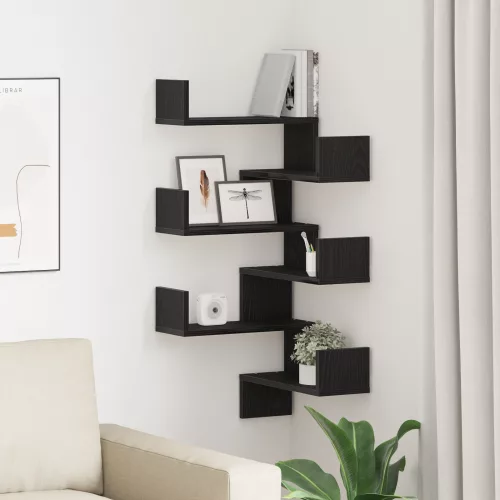 vidaXL Falipolcok 2 db Fekete Tölgy 40x40x49,5 cm Fűrészelt Fa