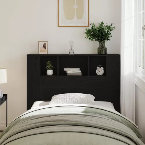 vidaXL Fejtámla Szekrény Fekete Tömör Fa 120x19x104,5 cm Mérnöki Fa