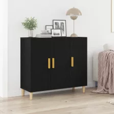 vidaXL Oldalbord Fekete tölgy 90x34x80 cm Műgyanta fa