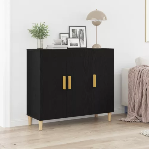 vidaXL Oldalbord Fekete tölgy 90x34x80 cm Műgyanta fa