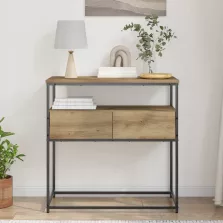   vidaXL Konzolasztal kézműves tölgy 75 x 40 x 75 cm Műgyantás fa és fém