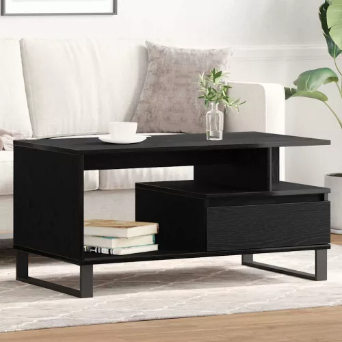 vidaXL Dohányzóasztal fiókkal Fekete tölgy 90 x 49 x 45 cm Faanyag