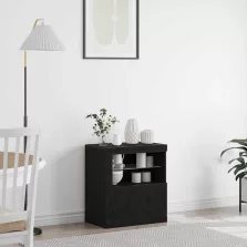   vidaXL LED tálaló LED -es lámpákkal Fekete 60,5 x 37 x 67 cm Faanyag