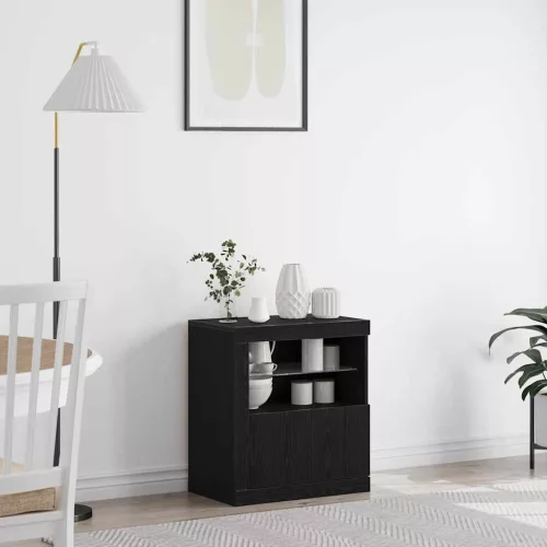 vidaXL LED tálaló LED -es lámpákkal Fekete 60,5 x 37 x 67 cm Faanyag