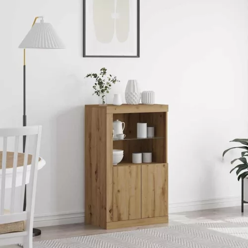 vidaXL LED tálaló Artisan tölgy 60,5 x 37 x 100 cm Faanyag