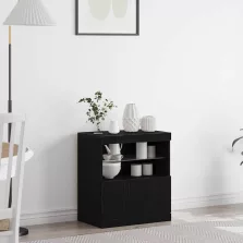   vidaXL LED tálaló LED -es lámpákkal Fekete 60,5 x 37 x 67 cm Faanyag