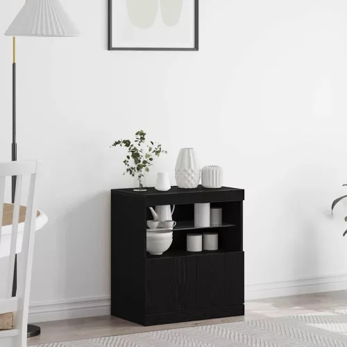 vidaXL LED tálaló LED -es lámpákkal Fekete 60,5 x 37 x 67 cm Faanyag