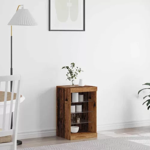 vidaXL LED tálaló LED -es lámpákkal Öreg fa 41 x 37 x 67 cm Faanyag
