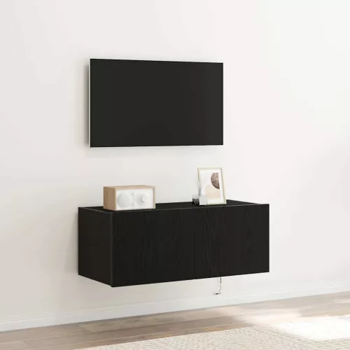 vidaXL TV Fali Szekrény Fekete tölgy 80 x 35 x 31 cm Faanyag
