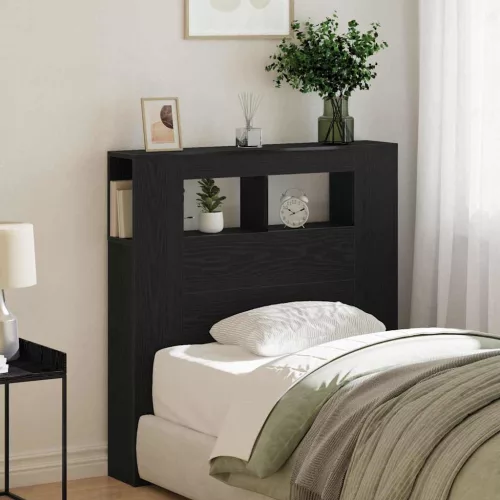 vidaXL LED ágytámla Fekete tölgy 100 x 18,5 x 103,5 cm Faanyag