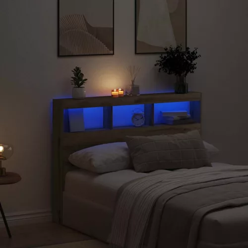 vidaXL kézműves tölgy áthidalószekrény LED-ekkel 140 x 17 x 102 cm