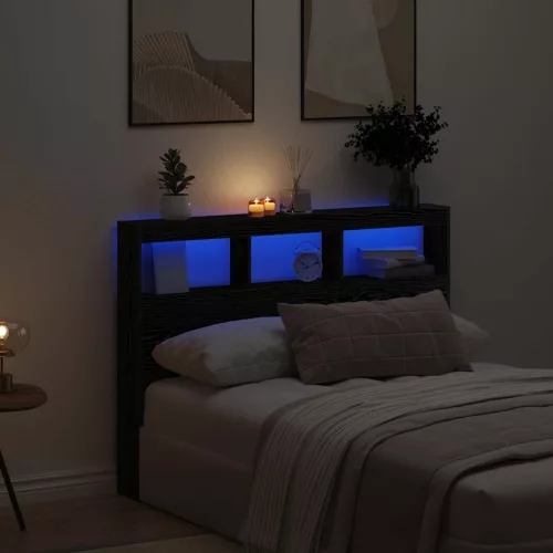 vidaXL fekete tölgy színű áthidalószekrény LED-ekkel 140 x 17 x 102 cm