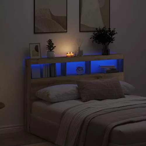 vidaXL kézműves tölgy áthidalószekrény LED-ekkel 160 x 17 x 102 cm