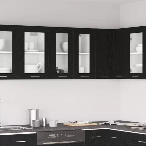 vidaXL Függő üveg szekrény Riga Musta tammi 60 x 31 x 60 cm Faanyag