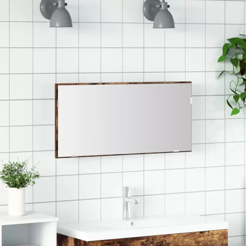 vidaXL Fürdőszobai Tükrös Szekrény LED Fénnyel, Füstölt Tölgy, 80x37 cm