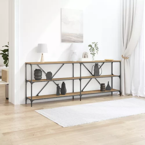 vidaXL Konzolasztal Artisan Tölgy 200x30x75 cm Műanyag Fa és Acél