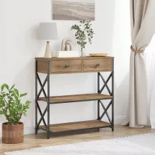   vidaXL Konzol Asztal fiókkal polcokkal kézműves tölgy 75 x 28 x 75 cm
