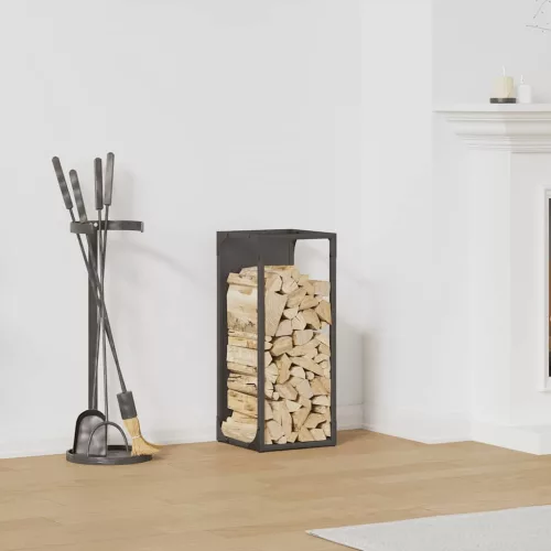 vidaXL fekete hidegen hengerelt acél tűzifatároló 25x25x60 cm