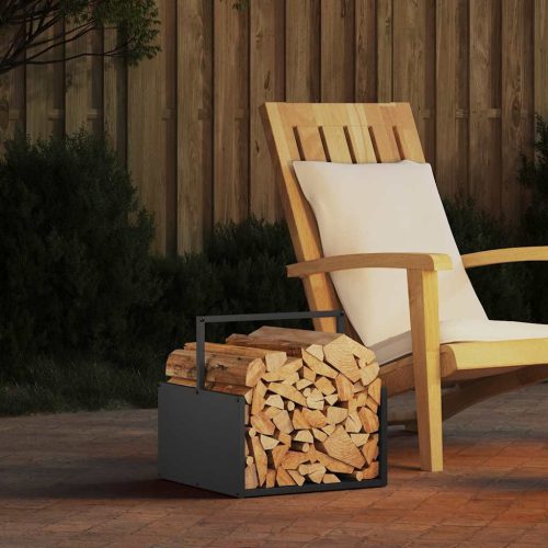 vidaXL fekete hidegen hengerelt acél tűzifatároló 40x40x40 cm