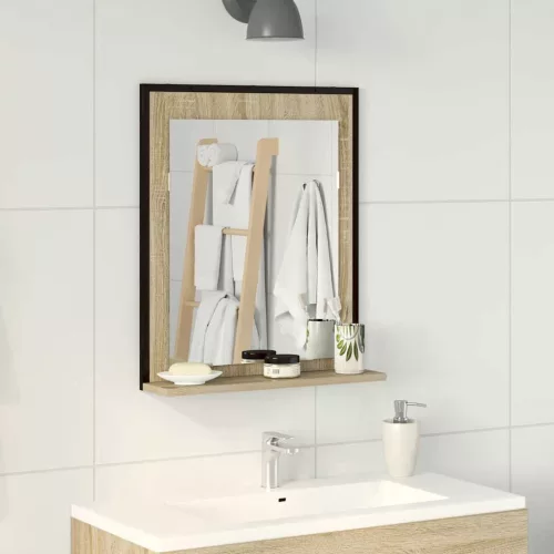 vidaXL Fürdőszobai tükör Fekete 50 x 12 x 60 cm Üveg és Műszaki Fa