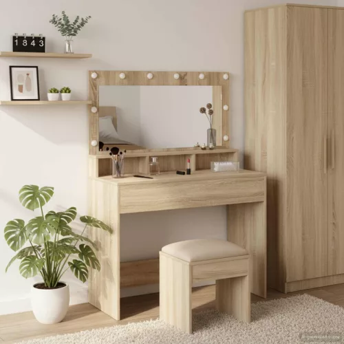 vidaXL Öltözködőasztal tükörrel Sonoma tölgy 100 x 41 x 135 cm Faanyag