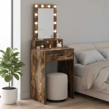   vidaXL Öltözködőasztal tükör lámpákkal Barna 50 x 41 x 140 cm Faanyag