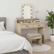   vidaXL Öltözködőasztal tükör lámpákkal Barna 100 x 41 x 140 cm Faanyag