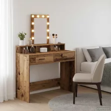   vidaXL Öltözködőasztal tükör lámpákkal Barna 100 x 41 x 140 cm Faanyag