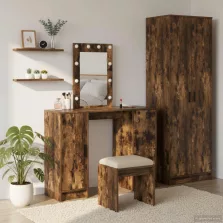   vidaXL Öltözködőasztal tükör lámpákkal Barna 102 x 33 x 135 cm Faanyag