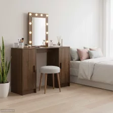   vidaXL Öltözködőasztal tükör lámpákkal Barna 102 x 33 x 135 cm Faanyag