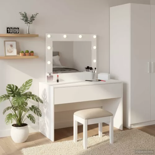vidaXL Öltözködőasztal tükör lámpákkal Fehér 83 x 40 x 70 cm Faanyag