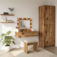   vidaXL Öltözködőasztal tükör lámpákkal Barna 83 x 40 x 70 cm Faanyag