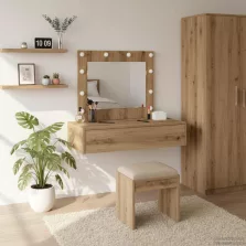   vidaXL Öltözködőasztal tükör lámpákkal Barna 83 x 40 x 70 cm Faanyag