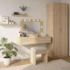   vidaXL Öltözködőasztal tükör lámpákkal Barna 100 x 40 x 70 cm Faanyag