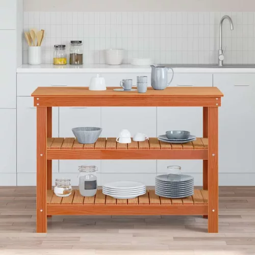 vidaXL Munkapad polcokkal Viaszbarna 110,5 x 50 x 80 cm Tömör fenyőfa