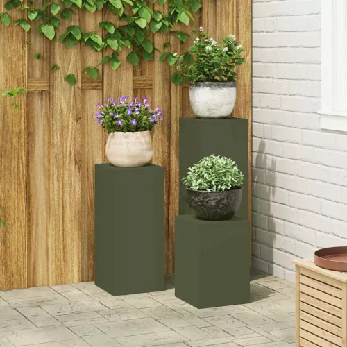 vidaXL Növényállvány 3 pcs Oliva zöld Acél
