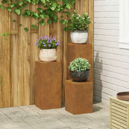 vidaXL Növényállvány 3 pcs Rozsdás Időjárásálló acél