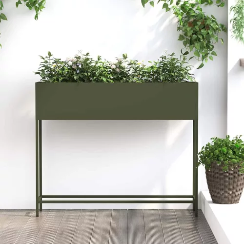 vidaXL Magas Kerti Cserép Oliva zöld 100 x 26 x 82 cm Acél