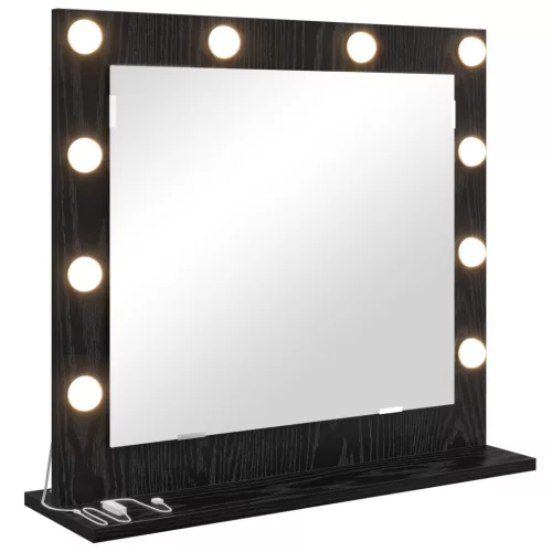 vidaXL LED világítással rendelkező sminktükör fekete tölgy 60x55x18 cm
