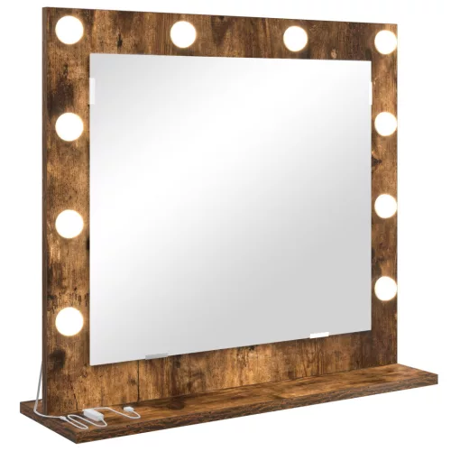 vidaXL Tükör LED világítással Füstölt tölgy 60x55x18 cm