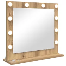   vidaXL LED világítással ellátott sminktükör, Kézműves tölgy, 60x55x18 cm