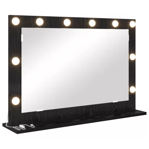vidaXL LED világítással ellátott sminktükör Fekete tölgy 80x55x18 cm