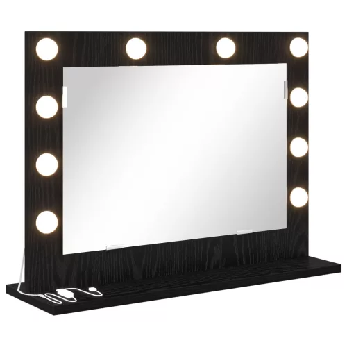 vidaXL Sminktükör LED világítással Fekete Tölgy 60x45x18 cm